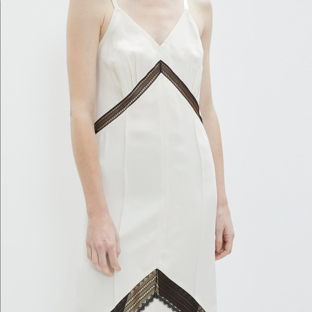 NEW Helmut Lang Viscose Slip Dress light beige with black lace accents Medium